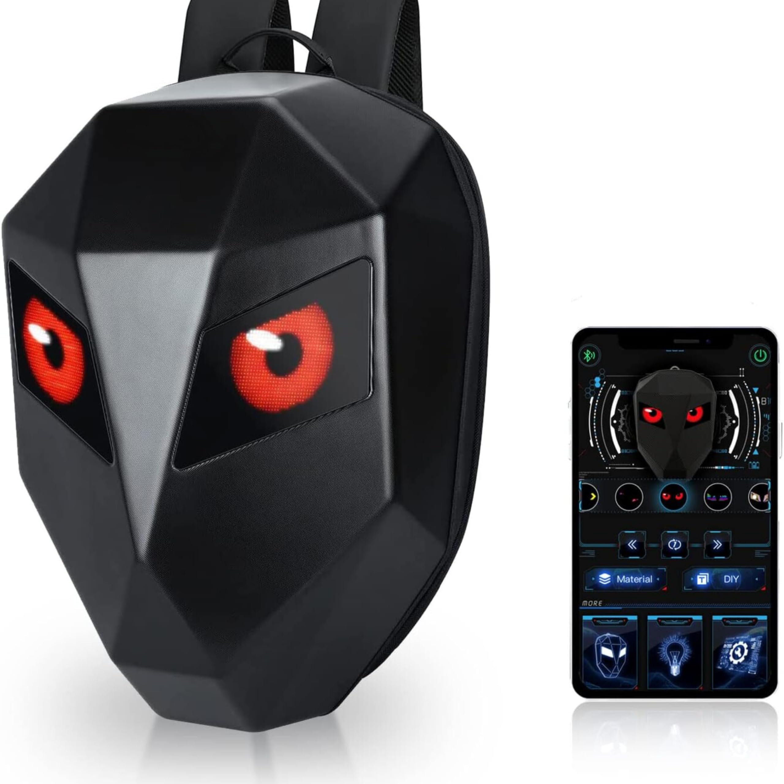 LED Knight Laptop Bag Motorcycle Riding Backpack | Hard Shell LED Motorbike Luggage | Waterproof Backpack | DIY Daypack for Travelling Camping Cycling Storage Bag, Black, 13X 7.5X 18.8 inch,