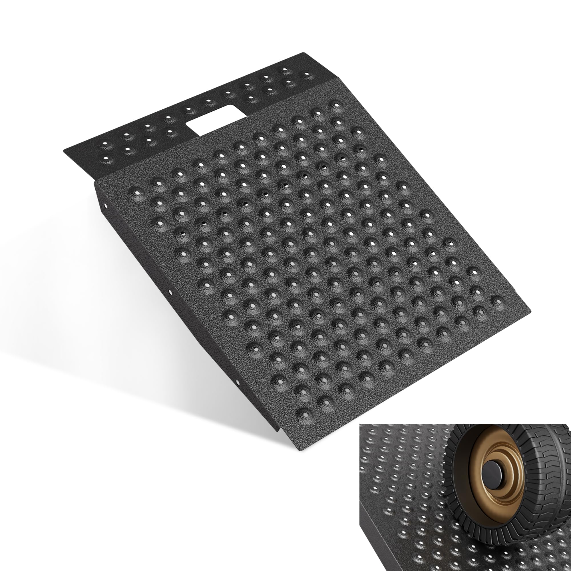 VNN 29" x 24" Shed Ramp for Riding Mower - 750 LB Capacity Shed Ramps, Anti-Slip Punch Plate Ramp for ATV, Motorcycles, Garages &amp; Barns (1PC, Velvet Black, Alloy)