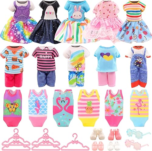 Miniatura 8 de 19 Pcs 6 inch Doll Clothes and Accessories Including 4 Sets Fashion Dresses 4 Casual Tops and Pants Outifits 4 Swimsuits with 3 Shoes 2 Glasses 2