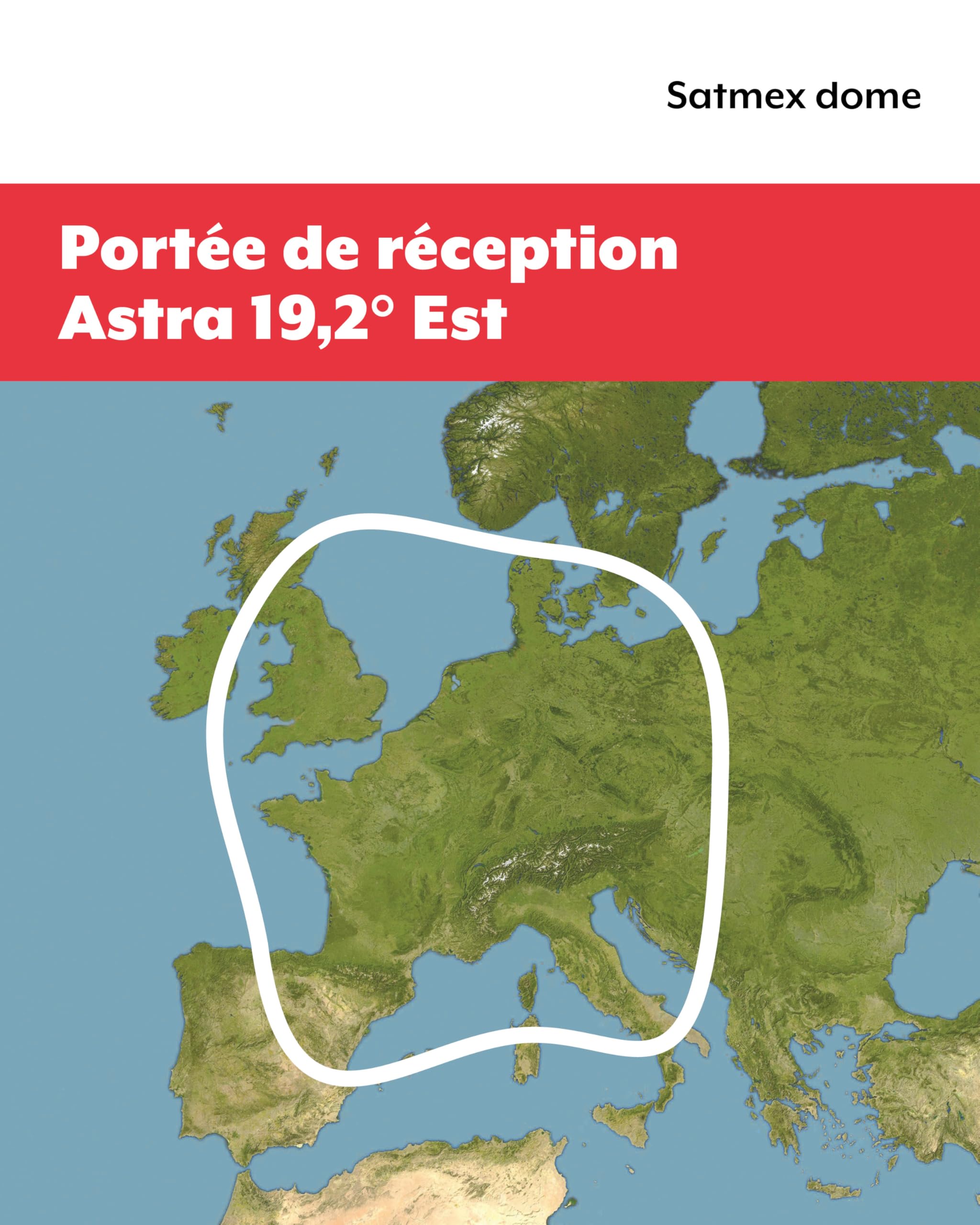 Satmex Dome – Antenne Satellite Mobile Automatique – Blanc | Alignement automatique sur Astra 19,2°E, dôme robuste, sans alimentation externe nécessaire