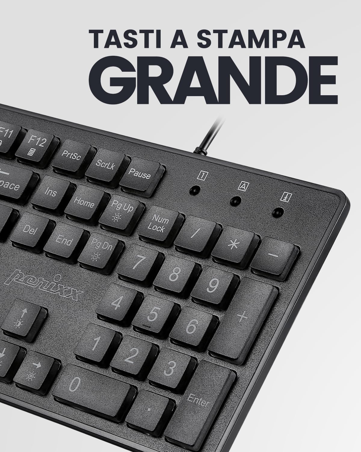 Perixx PERIBOARD-317 Tastiera Retroilluminata LED Bianchi USB Cablata, Full-size, Lettere grandi, Layout Italiano QWERTY