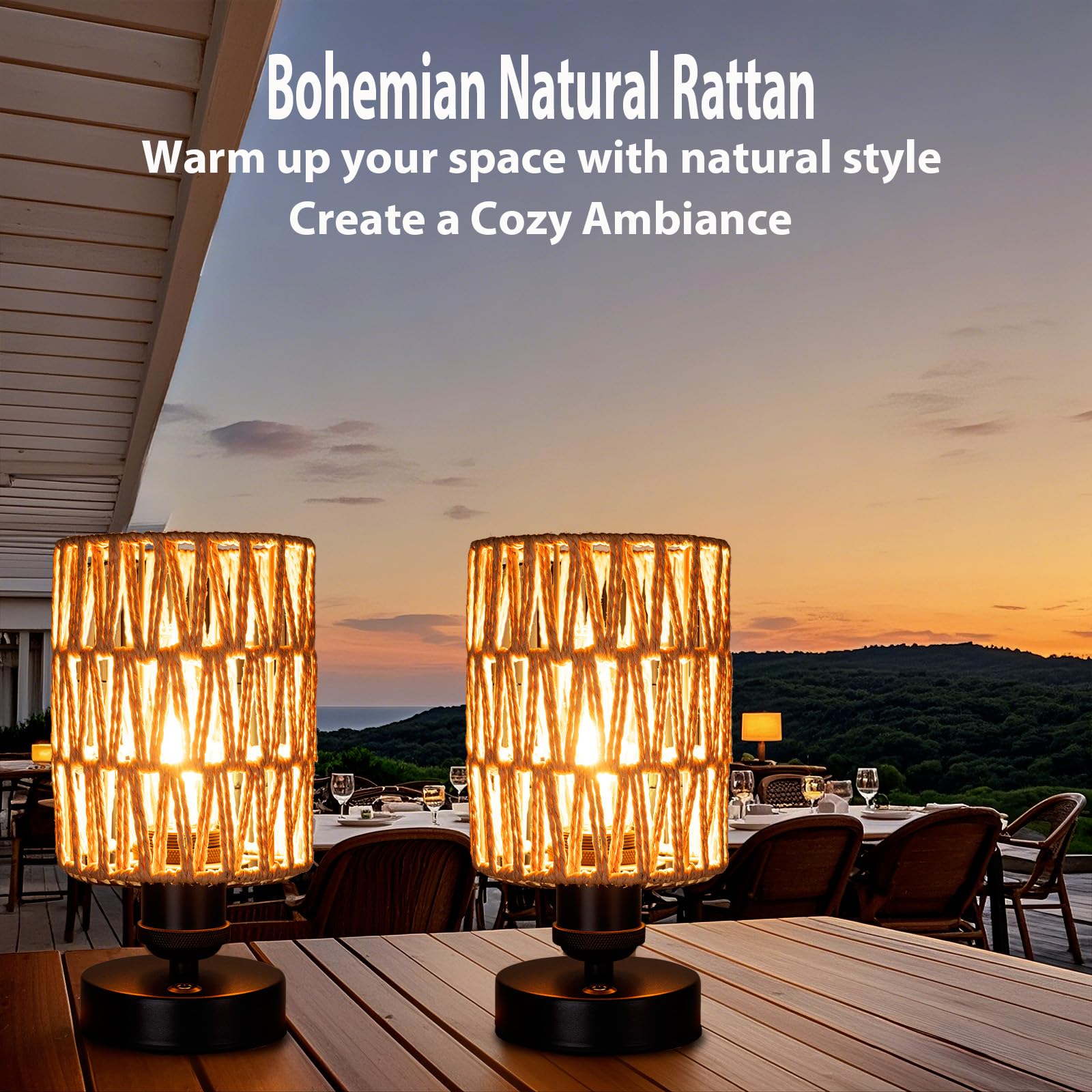 Lampade da tavolo ricaricabili senza fili per esterni, lampada da tavolo a batteria, dimmerabile continuamente per patio, soggiorno e camera da letto (lampadina inclusa) - Set di 2 (beige)