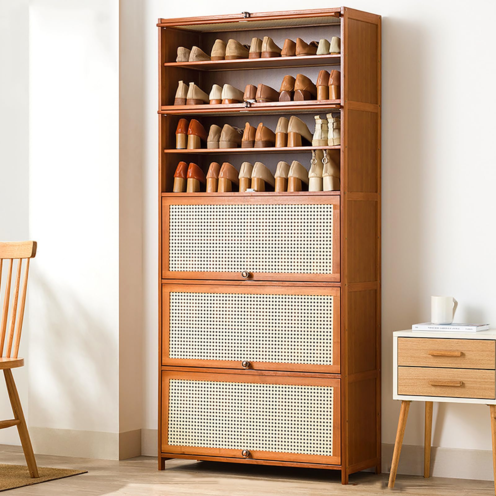 Generico Elegante scarpiera in bambù – Organizzatore salvaspazio per Scarpe con Ante Traspiranti per corridoio e Camera da Letto, Ideale per l'ingresso e Soluzione Moderna per l'arredamento della CAS