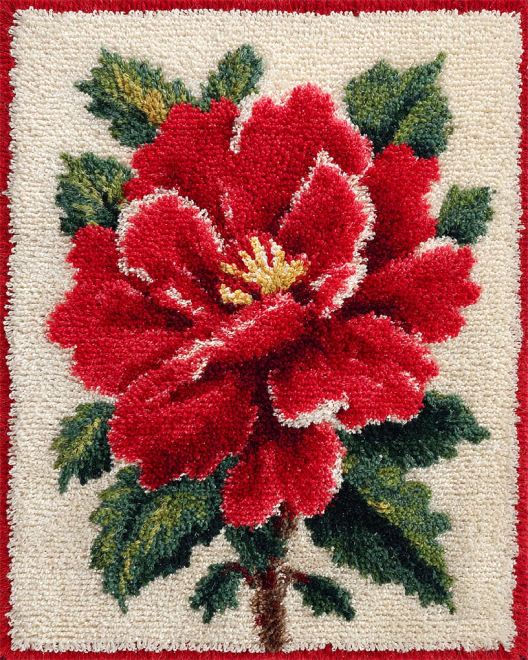 AxiangziK DIY Latch Hook Kit Large Rug Red Christmas Flowers Latch Hook Rug Making Kit for Adults,Cross Stitch Set Carpet Tapestry Needlework 35x46in