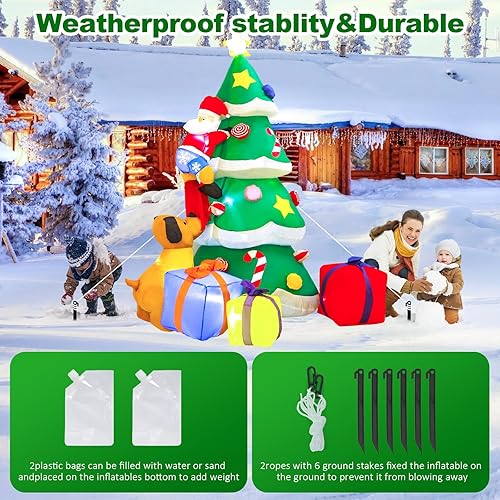 Miniatura 6 de Aoibox Árbol de Navidad iluminado inflable de 7 pies, perro persiguiendo Papá Noel, lindo y divertido para interiores y exteriores, decoración de