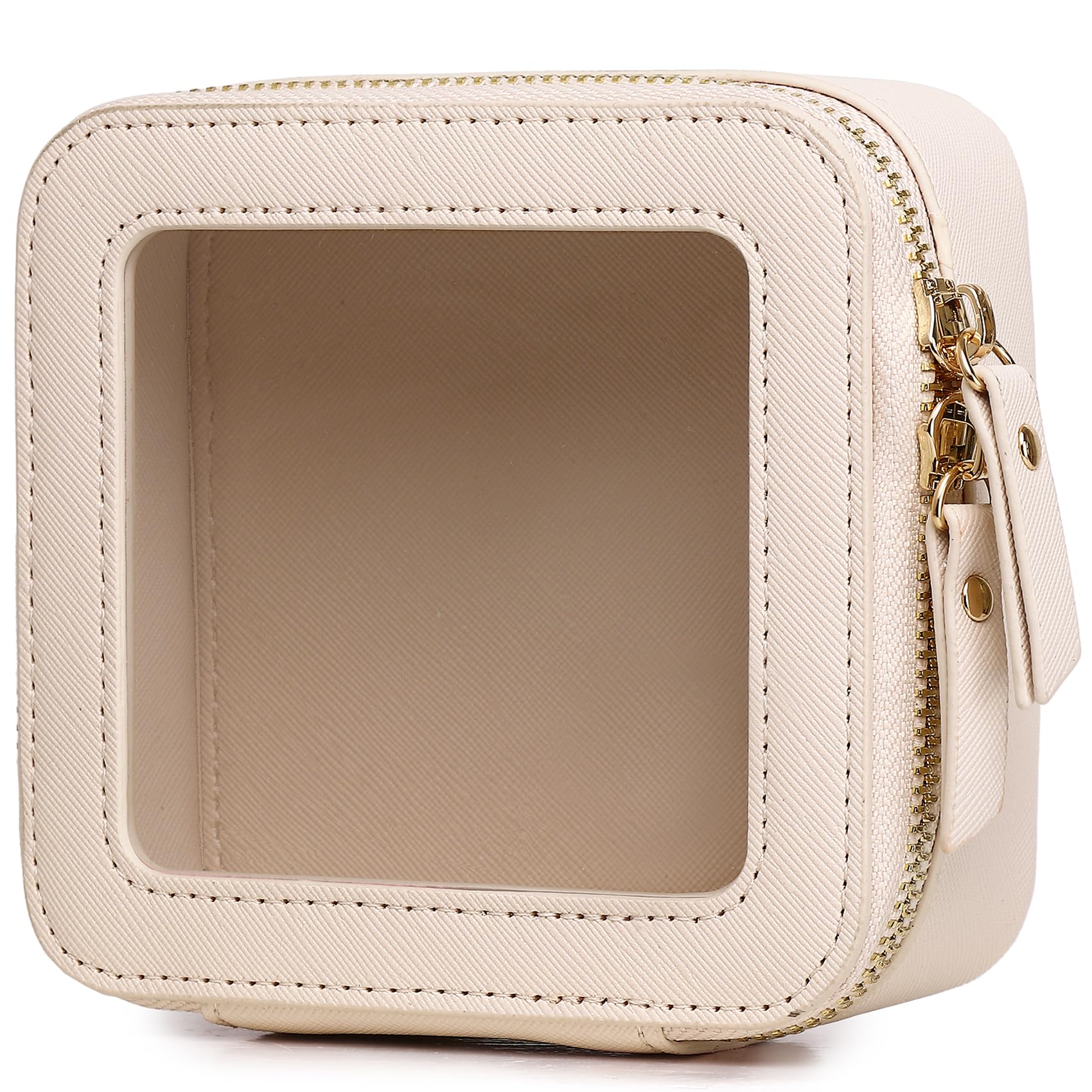 Small Clear Makeup Bag for Women Mini Cosmetic Bag Travel Toiletry Bag Purse Organizer with Zipper Car Essentials (Beige, Mini)