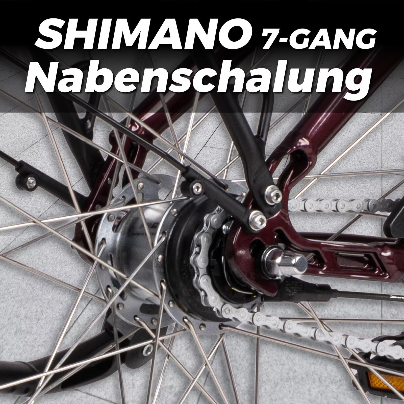 SAXONETTE E Bike mit Rücktrittbremse und nabenschaltung, Ebike Damen 28 Zoll mit 36V 13Ah BMS Akku, 7 Gang Elektro Fahrrad Erwachsene mit Federgabel, Pedelec mit Gepäckträger für Damen und Herren