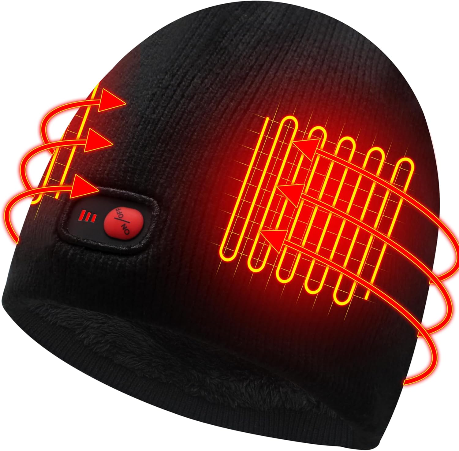 Electric Heated Beanie With Rechargeable Battery for Men Women - Warm Winter Hat for Hiking Skiing Running Fishing - Black