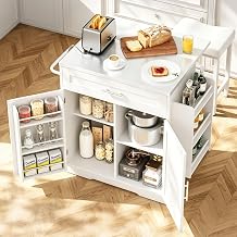 Dripex 41'' Kitchen Islands with Stainless Steel Top & Seating White