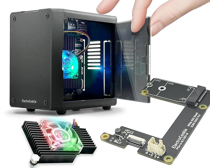 RaspberryPi 5 8GB ジャンク品(ケース、M.2 HAT付き) GeeekPi Raspberry Pi 5用メタルケース、公式Raspberry M.2 HAT+