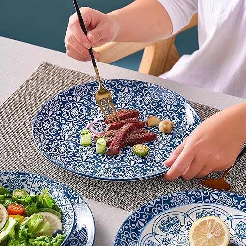 Miniatura 8 de Juego de vajilla de cerámica de 12 piezas, juegos de platos y cuencos de cerámica para 4, platos de postre para ensalada y cuencos de cereales,