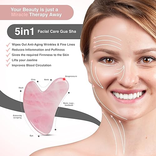 Miniatura 2 de GuaSha - Herramienta para la cara - Herramientas faciales de cuarzo rosa Gua sha para la cara y el cuerpo SPA - Herramienta de raspador de masaje