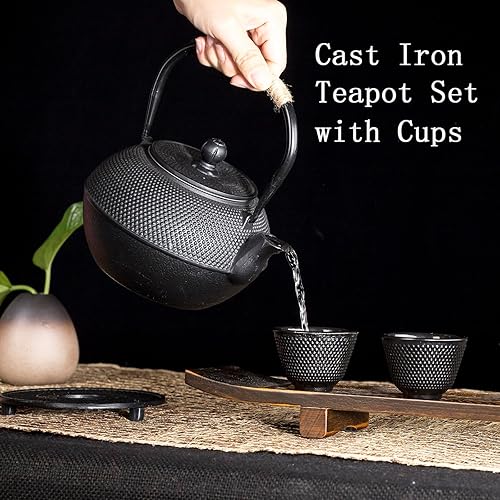 Miniatura 2 de Tetera de hierro fundido, tetera japonesa Tetsubin, tetera duradera de hierro fundido con colador de té y un interior totalmente esmaltado (juego de