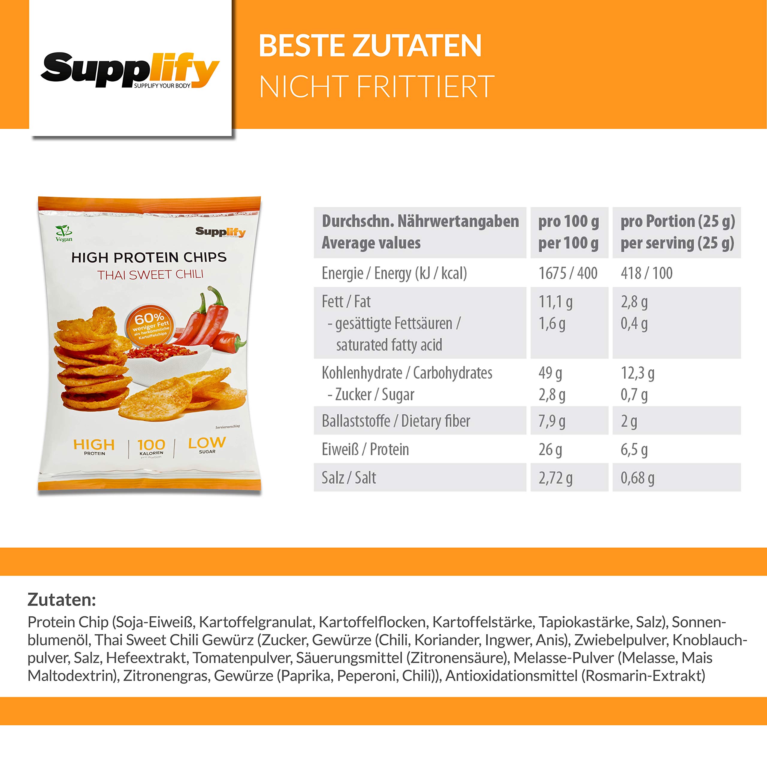 Supplify Chips à haute teneur en protéines Collation sportive poudre de protéines de petit-lait 3 saveurs