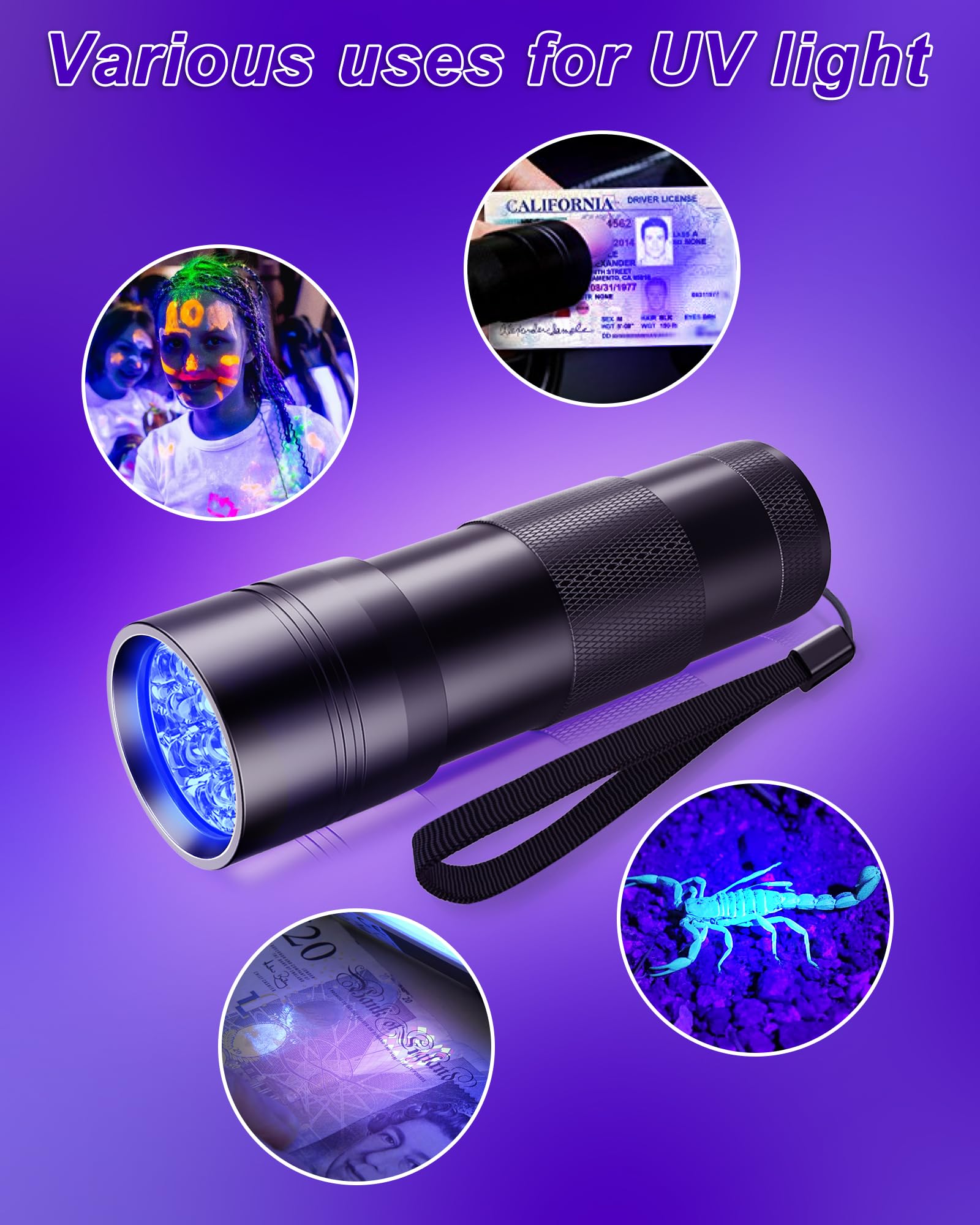 UV-Schwarzlicht-Taschenlampe 12 Led, Mini UV Lampe Ultraviolettes Licht mit 395nm, Haustiere Urin-Detektor für Hundeurin, Haustierflecken, Bettwanzen auf Teppich/Teppichen. Inklusive 3 AAA Batterien