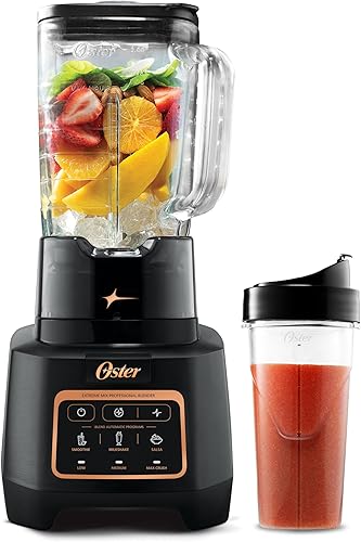 Oster Extreme Mix Blender, tarro de vidrio de 64 onzas, 3 funciones preestablecidas iBlend, 1600 vatios, apilamiento de cuchillas de 10 puntos con