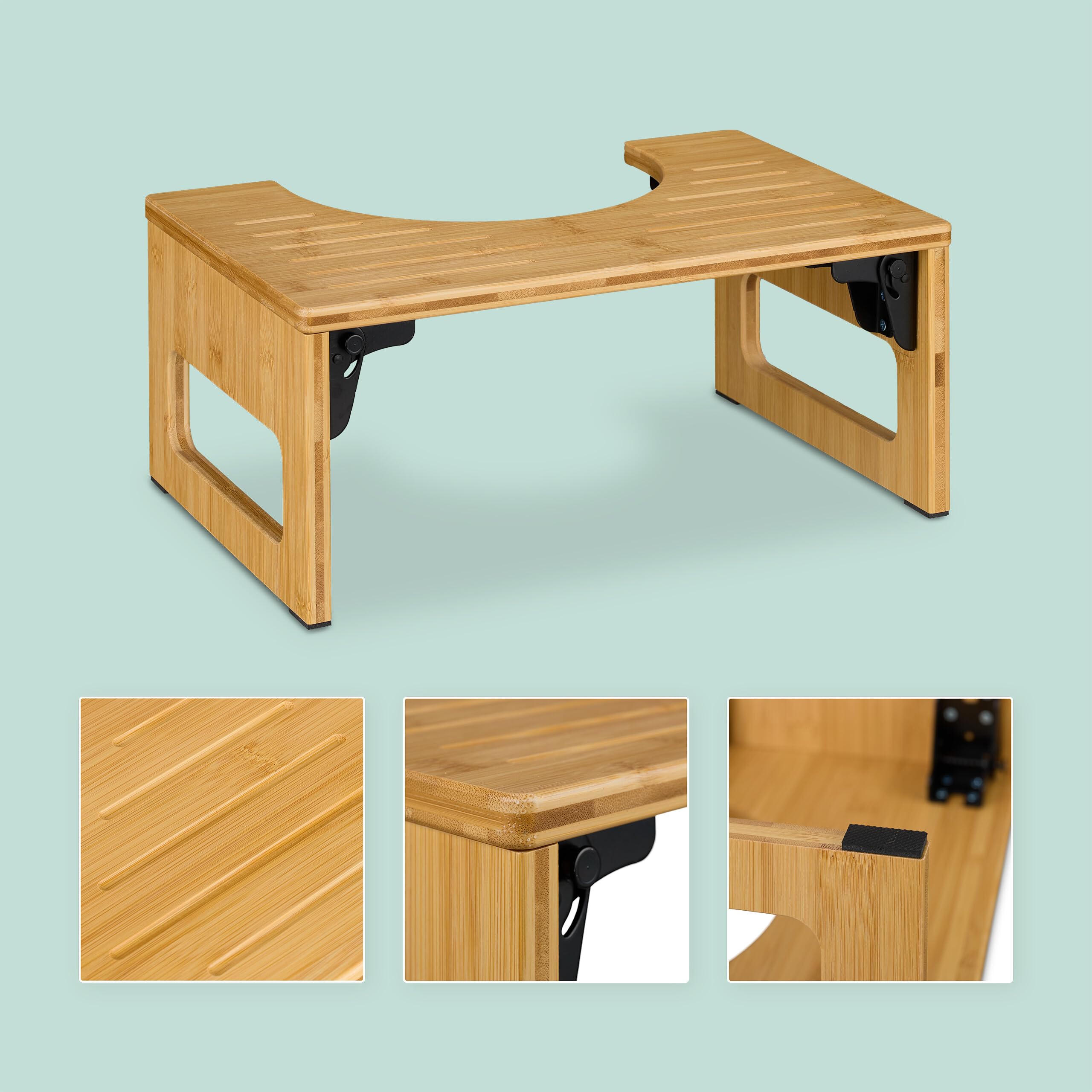 Relaxdays Sgabello per WC Bagno, Sgabellino Pieghevole da Toilette per Adulti, HxLxP: 18,5x43x27,5 cm, bambù, Naturale