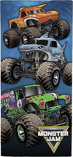 Monster Jam Team Up Kids Bath/Pool/Beach Towel - Features Grave Digger & Megalod