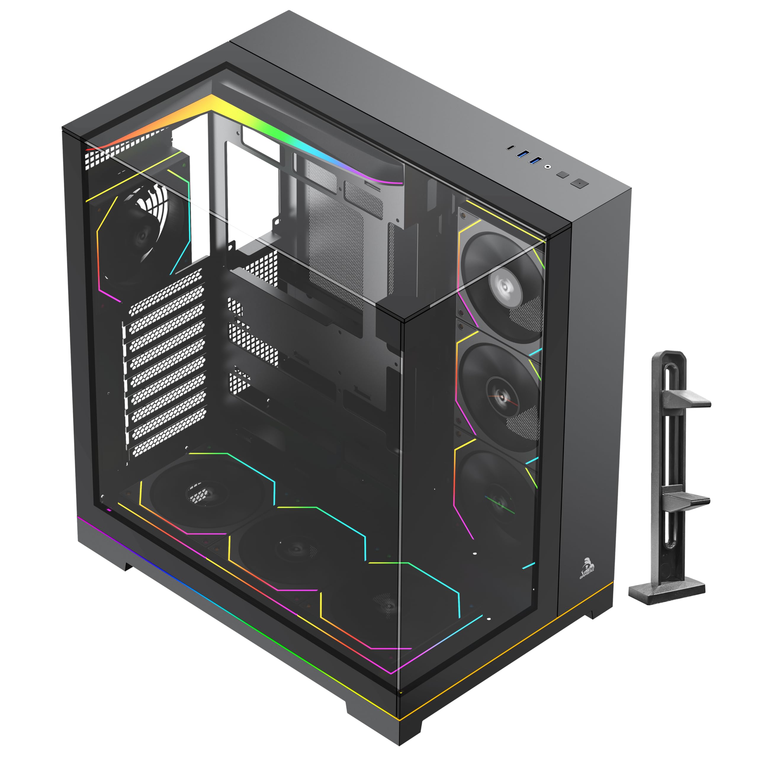 TAG Gamerz Supernova Mid-Tower Computer Case/Gaming Cabinet with 3 Side Glass Panoramic View| Pre-Installed 7 ARGB PWM Fans | Anti Sag Bracket | Support Reverse Connection motherboards PC CASE Black-image-48