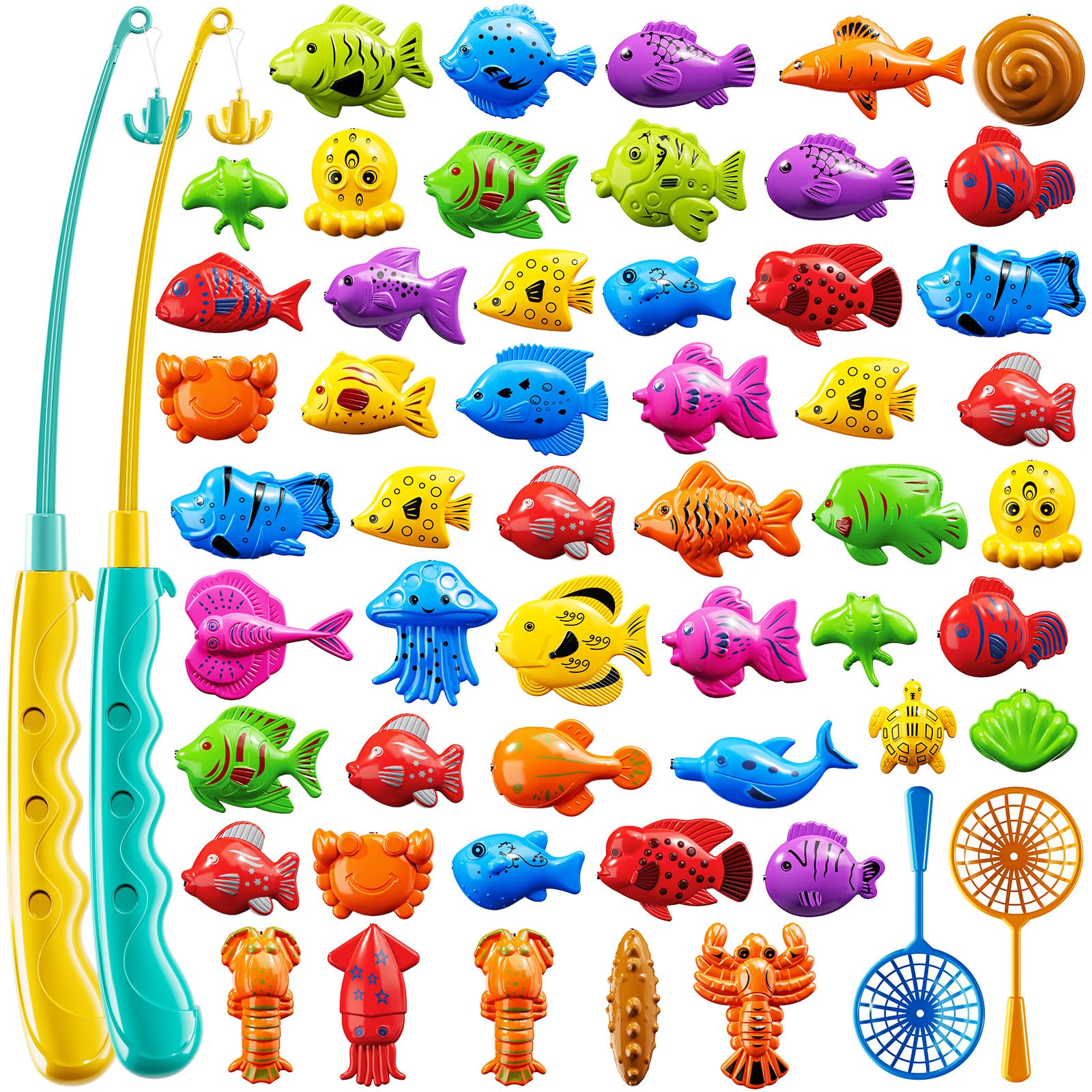 DULONIME Magnet Fishing Game for Kids 3-5 4-8, Fish Toys for Kids 3-5, Bathtub Floating Toy Fishing Pole and Rod Net