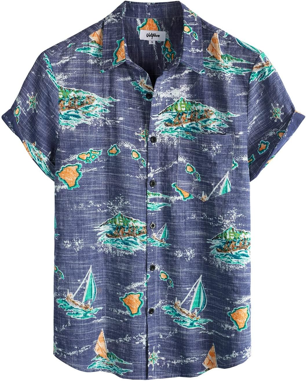 VATPAVEMens Hawaiian Flamingo Shirts Casual Short Sleeve Button Down Shirt Summer Shirts