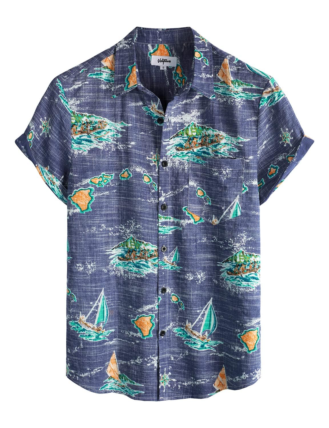 VATPAVEMens Hawaiian Flamingo Shirts Casual Short Sleeve Button Down Shirt Summer Shirts