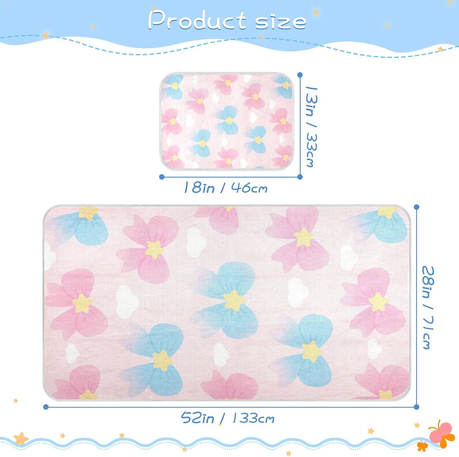 Cartoon Bow Pink Cooling Baby Waterproof Crib Mattress Protector 28" x 52" Absorbent Bed Pads for Adults for Baby&Toddler