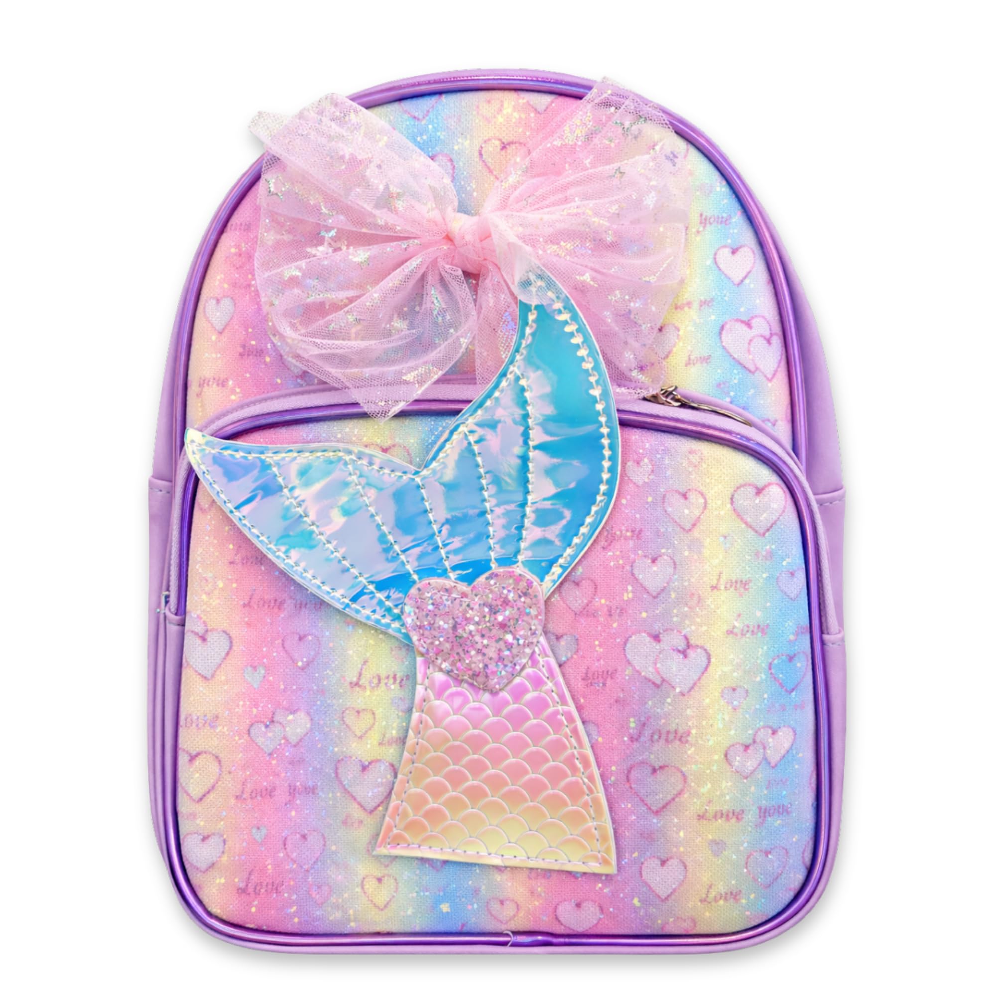 Girls Mermaid Backpack with Bow, Cute Pink School Bag for Kids, Glitter Tail Design, Lightweight Travel & Preschool Bag-picture-15