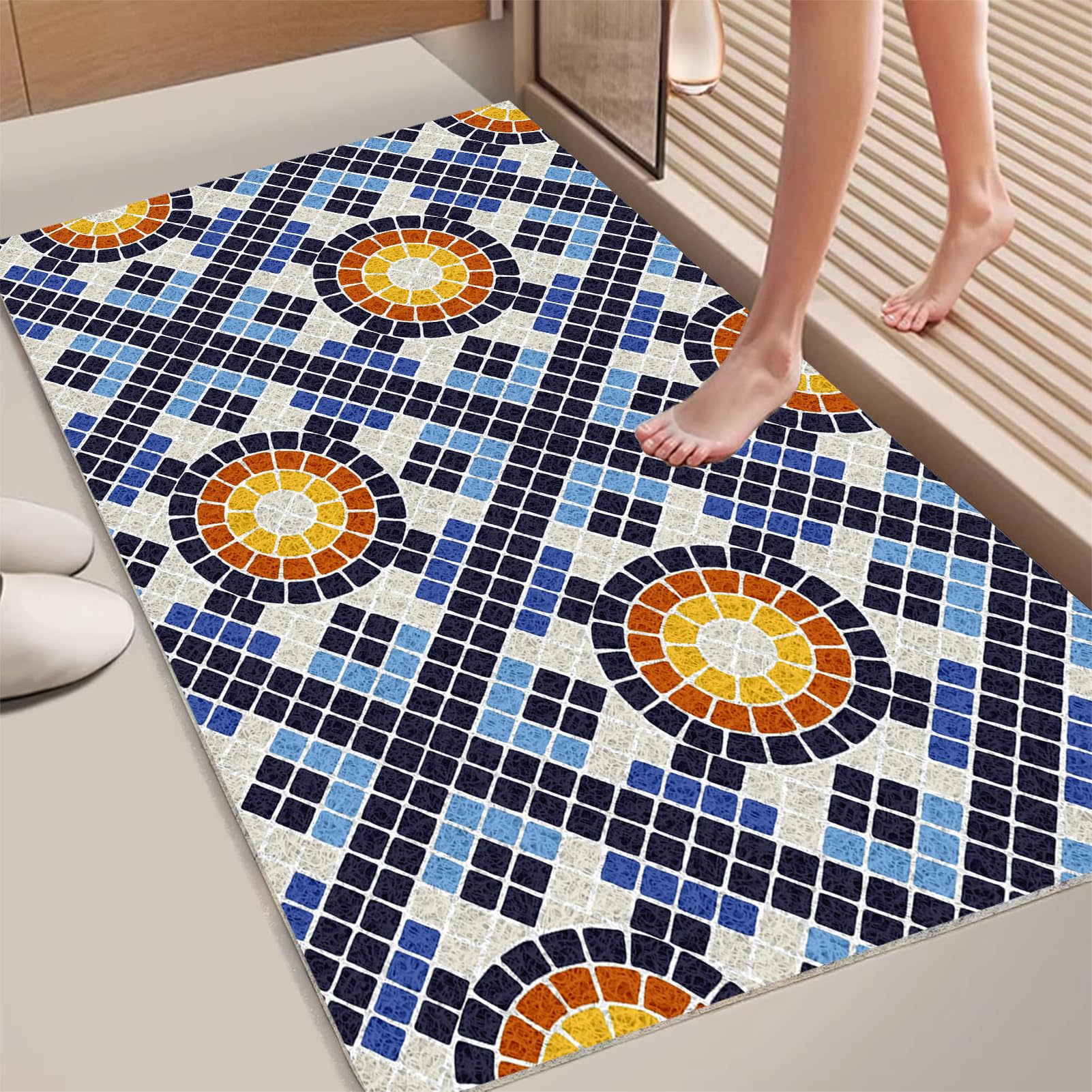 Alfombrilla de ducha antideslizante de lufa 80 x 80 cm, alfombrilla de ducha para interior, alfombrilla rectangular con drenaje para zonas húmedas, almohadilla de baño de PVC para ancianos, azul