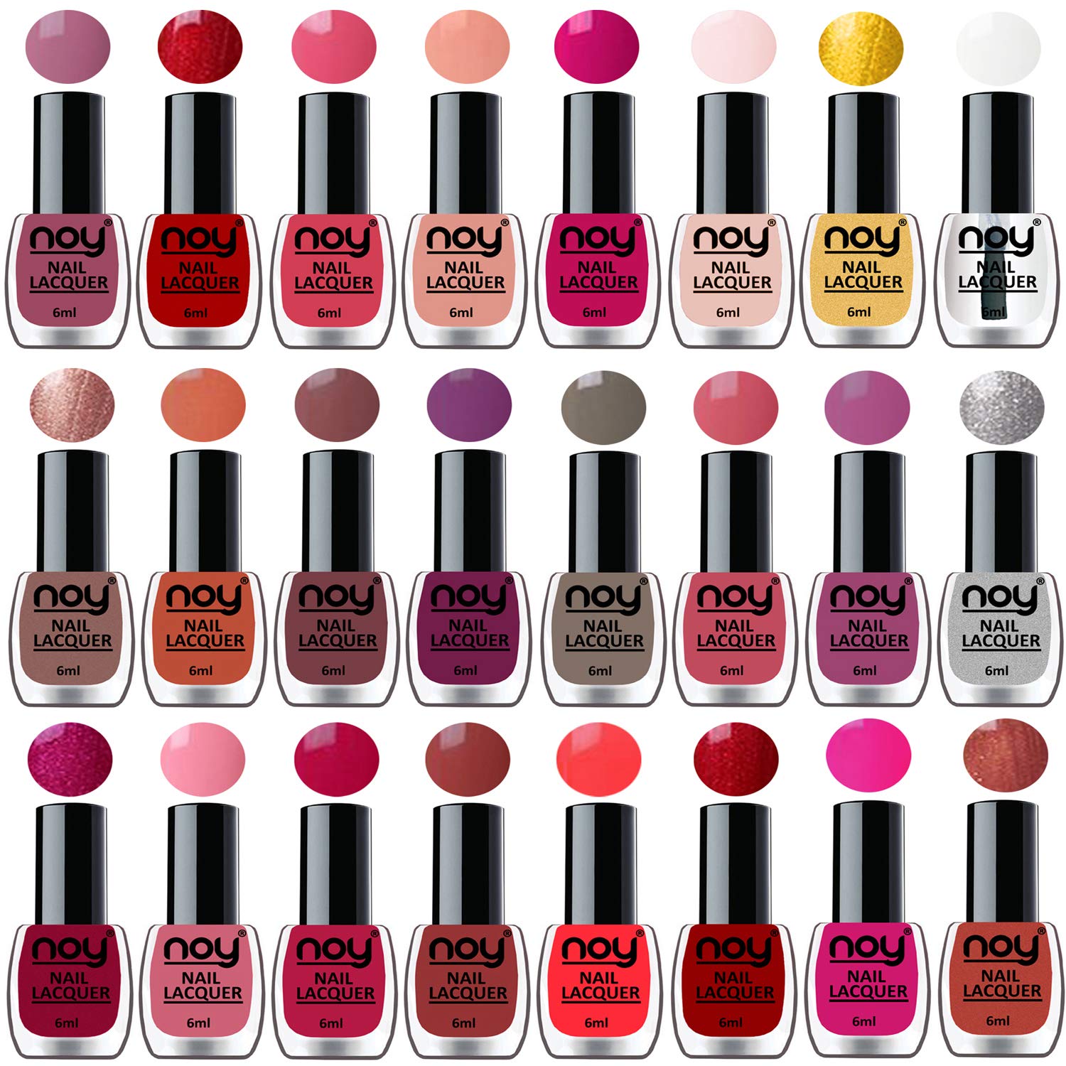 NOY Shine Nail Paint Polish Combo Set of 24 in Multicolor Bulk Rate Nail Lacquer Combo - Metallic Brown,Tan,Brown,Wine,Pink,Copper,Magenta and Many More-image-10