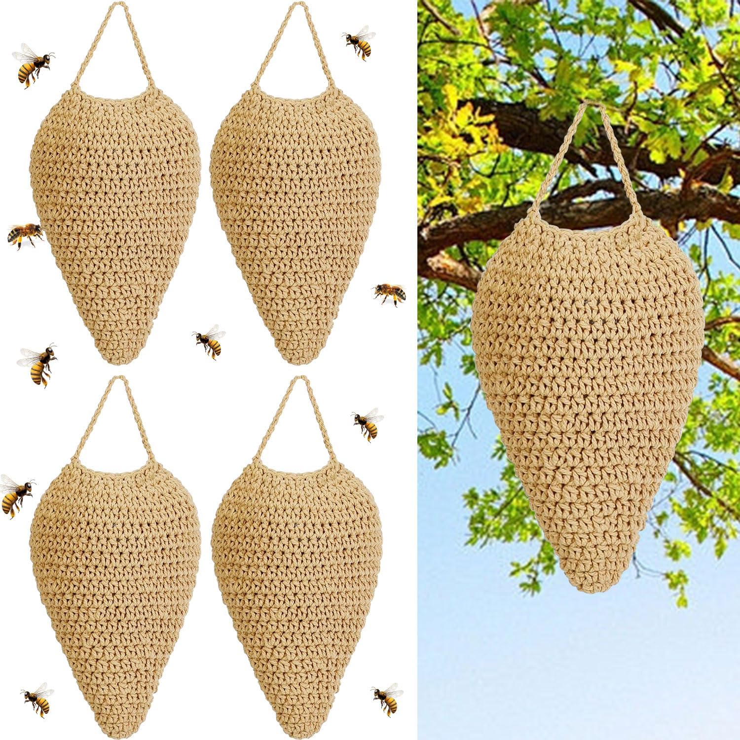 Amazon.com : 4 Pack Large Crochet Wasp Nest Deterrent Hanging Fake Nest