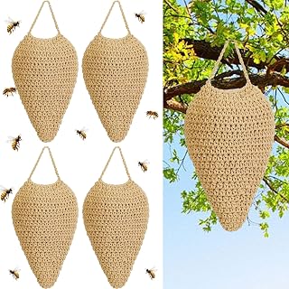 4 Pack Large Crochet Wasp Nest Deterrent Hanging Fake Nest Decoy Hanging Wasp Deterrent for Outdoor Hang Crochet Wasps Nest Decorations for Patio and Eaves