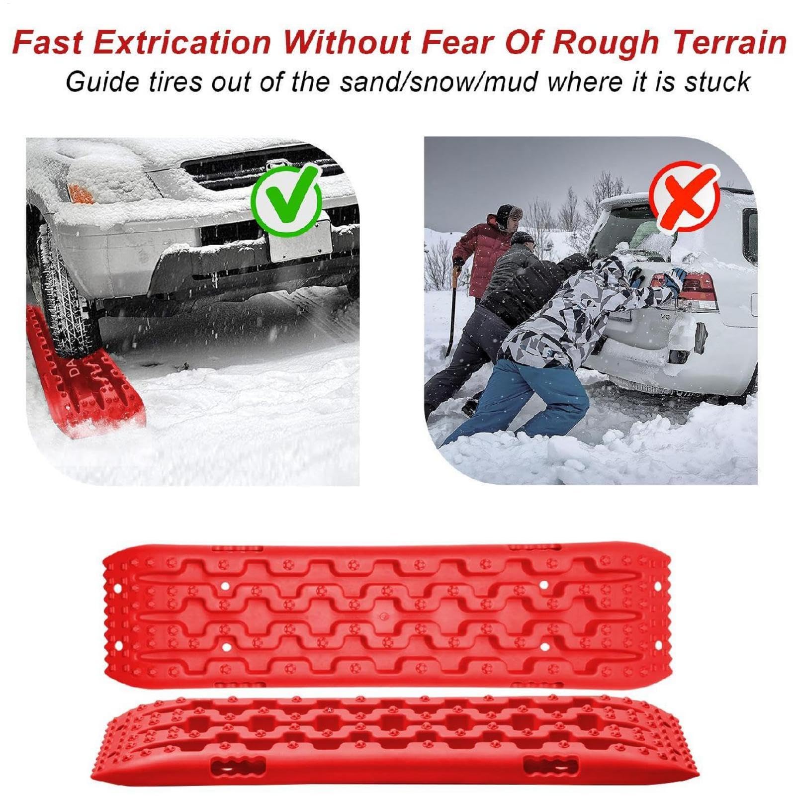 Tablero de tracción 2 piezas de nieve de tracción ferroviaria fuera de la carretera Ayuda a rastrear escalera de neumáticos para barro, hojas de para autocaravanas, vehículos, camiones - rojo