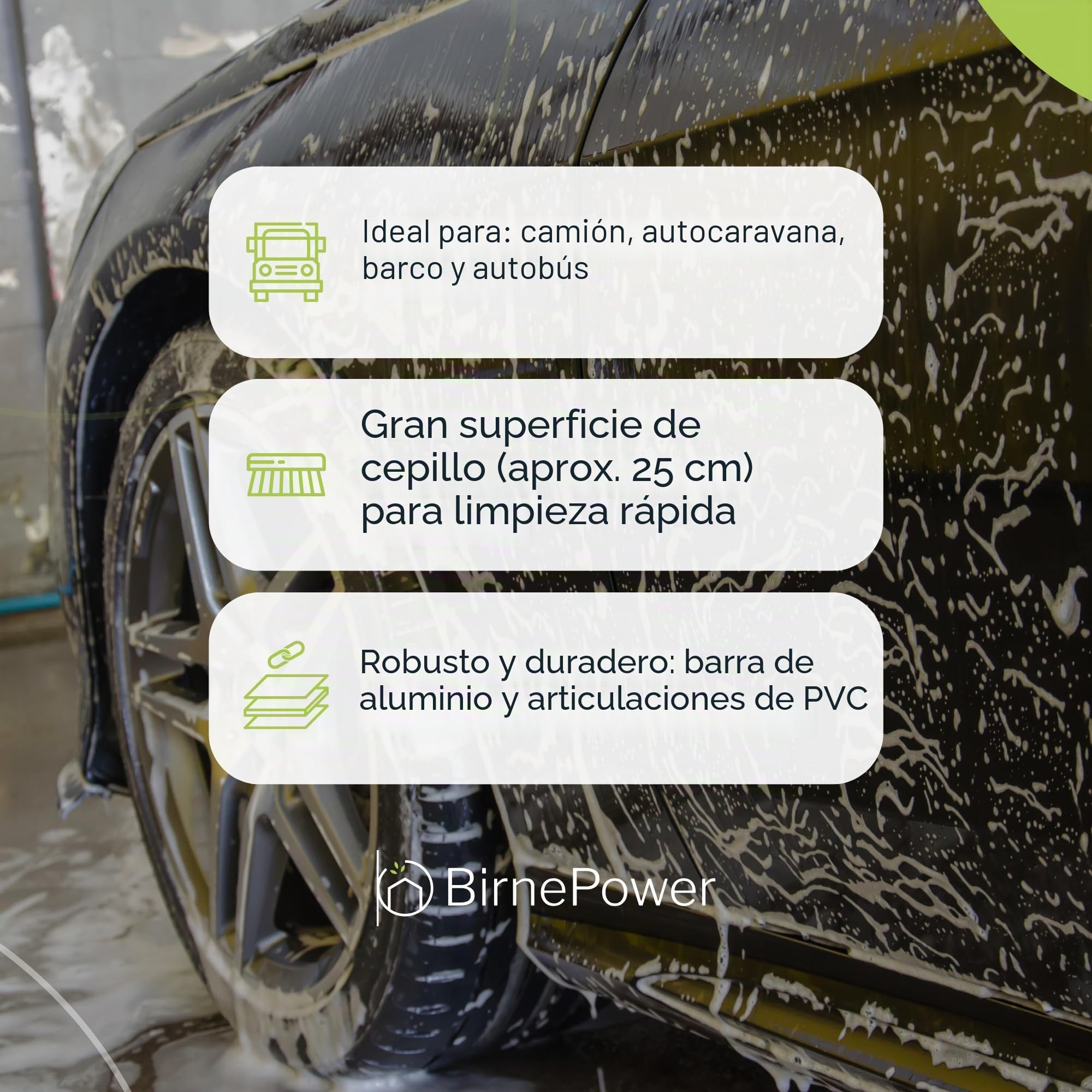 Cepillo de lavado de coche telescópico de aluminio, cepillo de limpieza para coches y camiones (150-250 cm, 4 superficies)