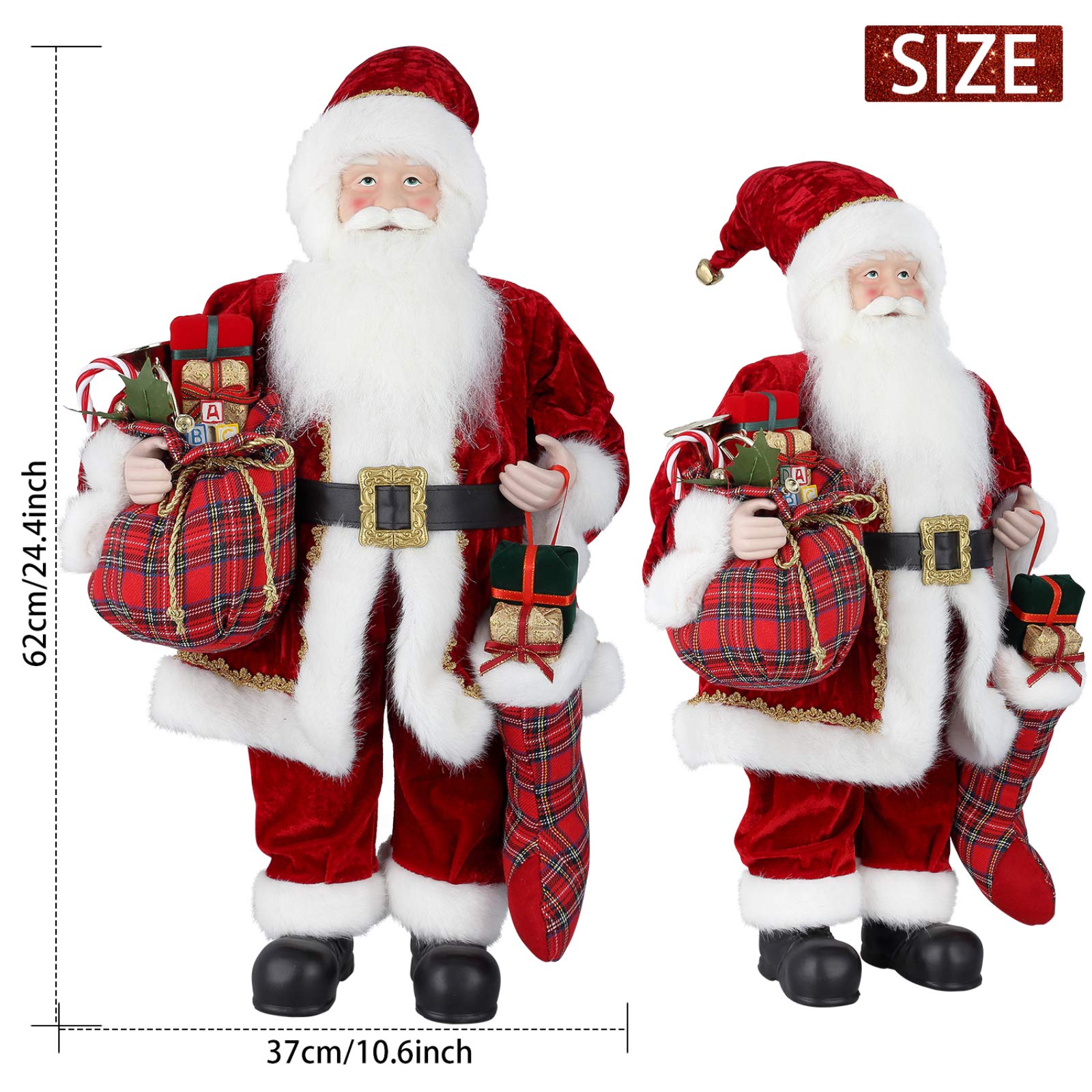 Uten Weihnachtsmann Figur, 62 cm / 24“ Santa Claus Christmas Decorations, Stehende Weihnachtsdekoration Figuren, Weihnachtsmann Puppen Nettes rotes Plüschtier, Nikolaus Geschenke