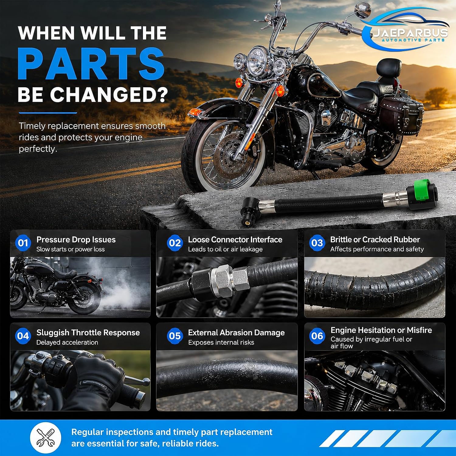 62900-01D EFI Fuel Gas Line, Jaeparbus Braided Fuel Gas Hose Compatible with 2001-2017 Harley Softail & 2007 Touring Models, Replacement for 6290001D (Note:Will Not Fit FXSTD Deuce)