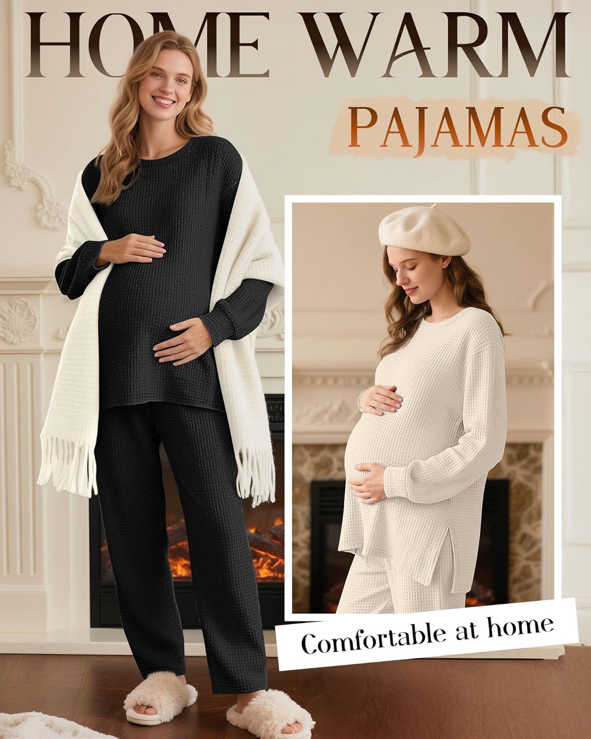 3 Pack Women's Maternity Shirts Long Sleeve Waffle Knit Side Split Oversized Tops Pregnancy Clothes Fall Tees - Image 2