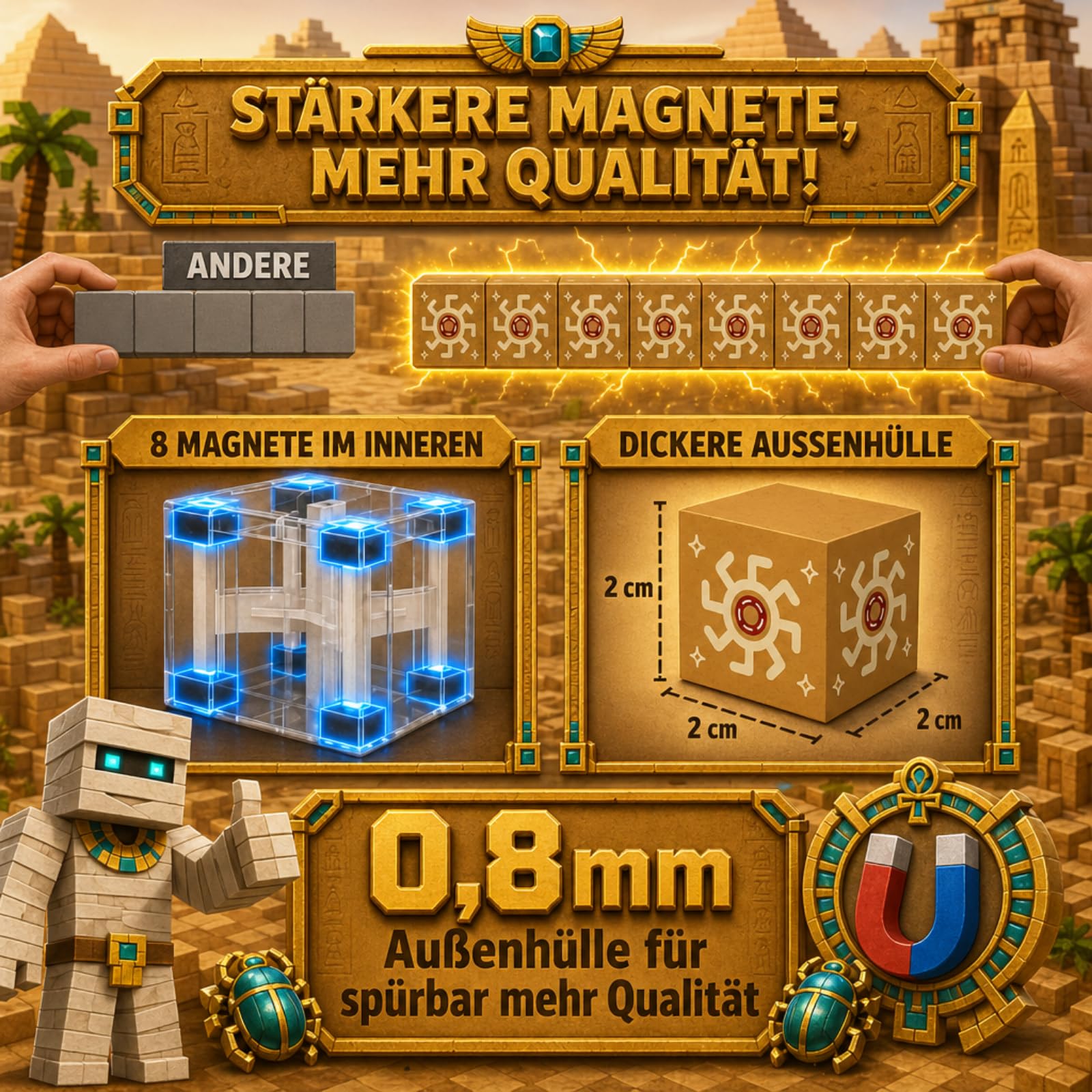 Bloques magnéticos de Egipto, 150 piezas, bloques de construcción magnéticos a partir de 3 años | Bloques magnéticos y piedras magnéticas · 0,8 mm doble de grosor