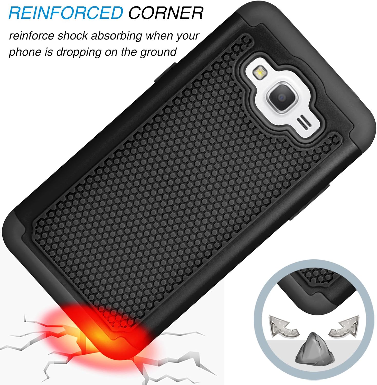 Tekcoo Grand Prim Case/Galaxy Go Prim Case, [Tmajor] Shock Absorbing [Black] Hybrid Rubber Plastic Defender Rugged Slim Hard Protective Case Cover Shell for Samsung Galaxy Grand Prim/Go Prim