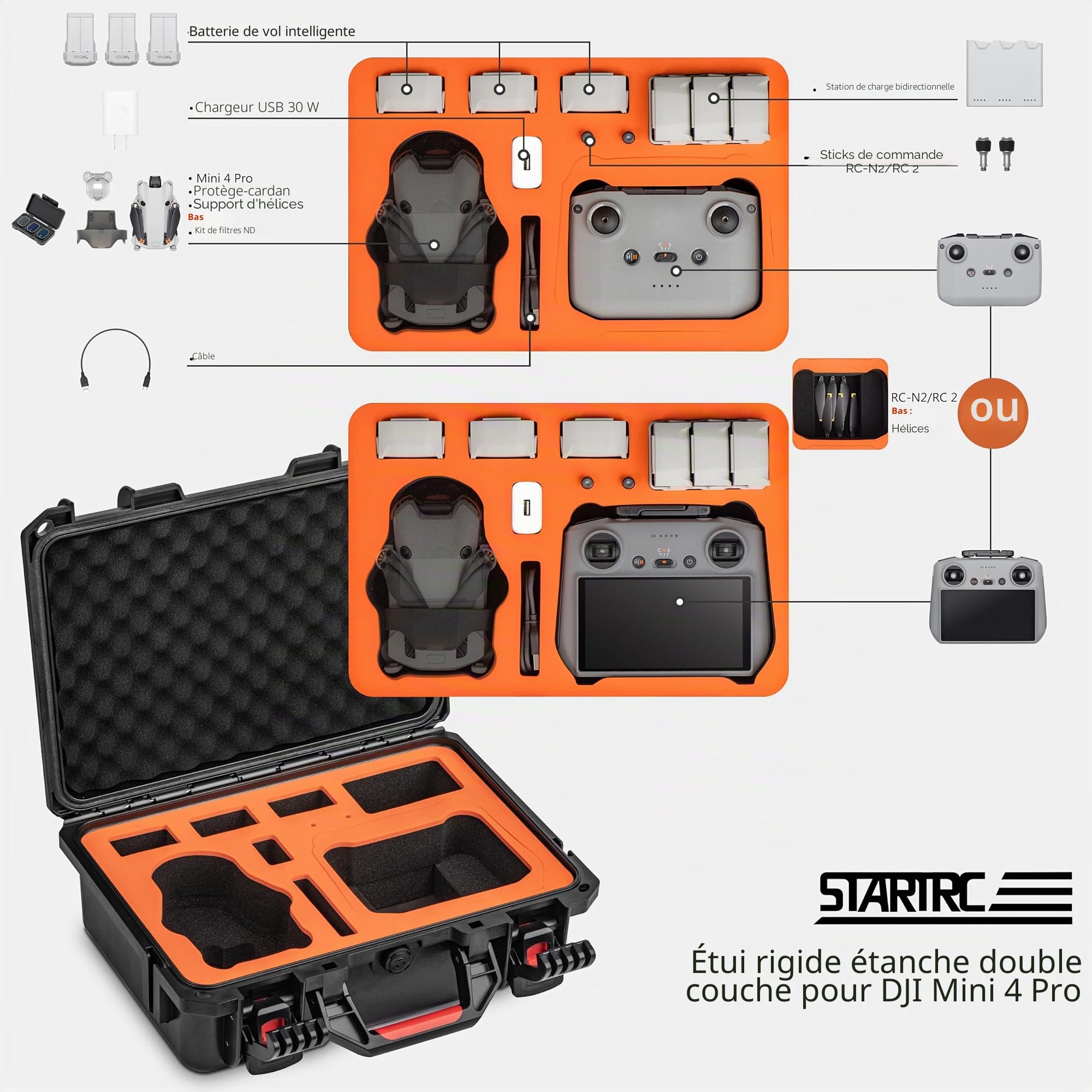 STARTRC Étui Rigide Mini 4 Pro Imperméable Étui de Transport pour DJI Mini 4 Pro Fly More Combo
