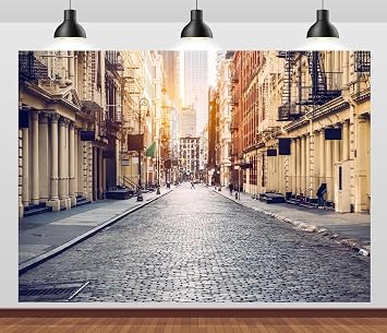 7x5ft New York Manhattan City Street Backdrop Empty Street Old City Background New York Downtown NYC Street Classic Luxury Apartment Building Photo Background Photo Studio Prop
