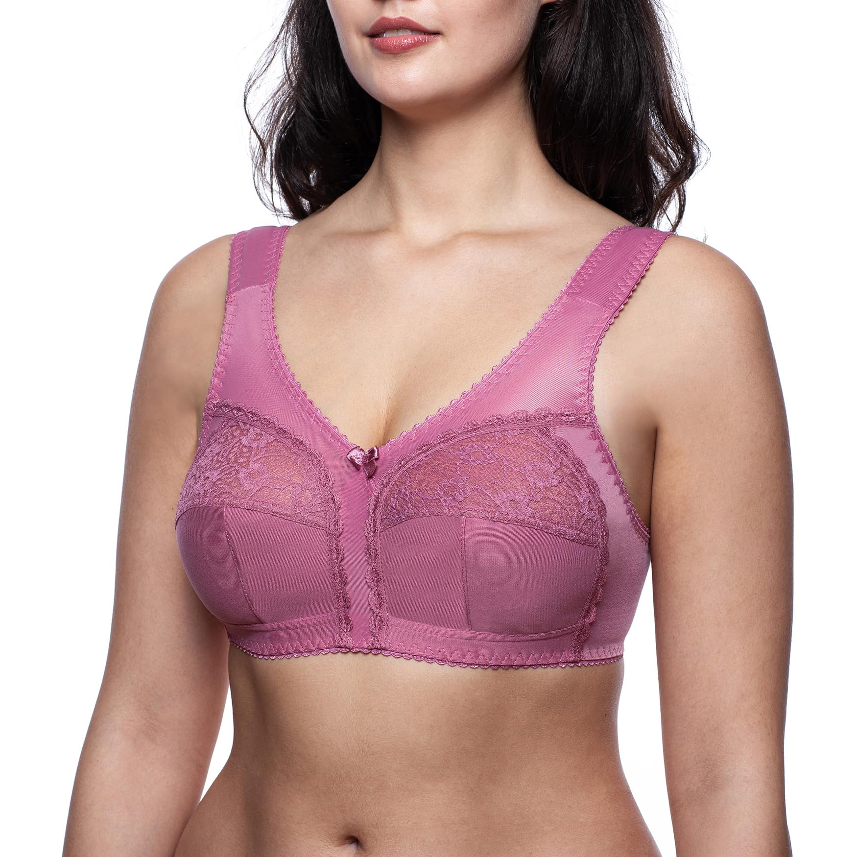 frugue Women's Non Wired Bra Wireless Minimizer Full Coverage Ladies Support Pink UK 34 G