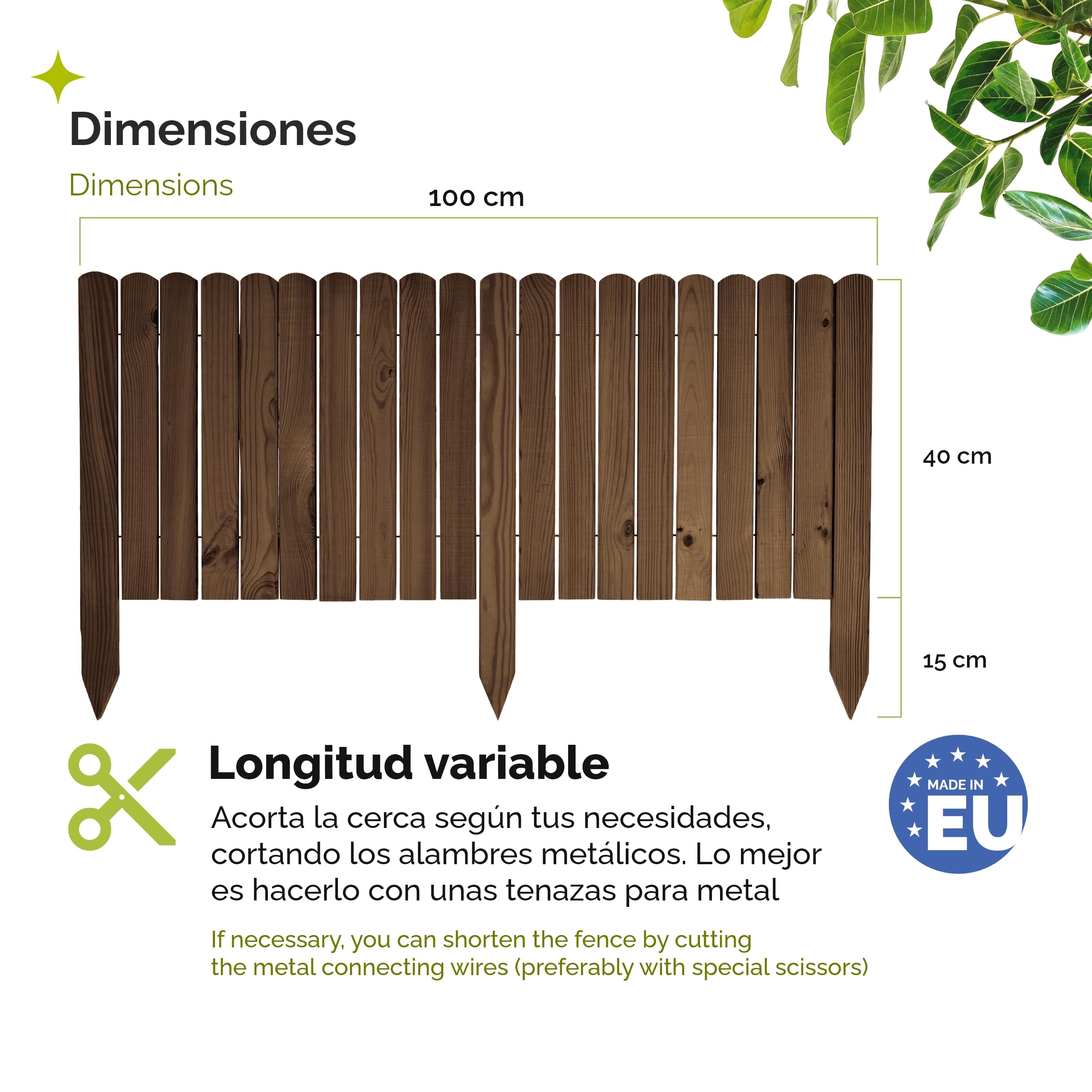 Garronda Bordura de Jardín de Madera 100 x 40 cm Cerca Baja para Flores Parterre Aiuola Valla Decorativa para Jardines Exteriores Borde de Plantas Fácil Instalación GD-0148 Marrón oscuro