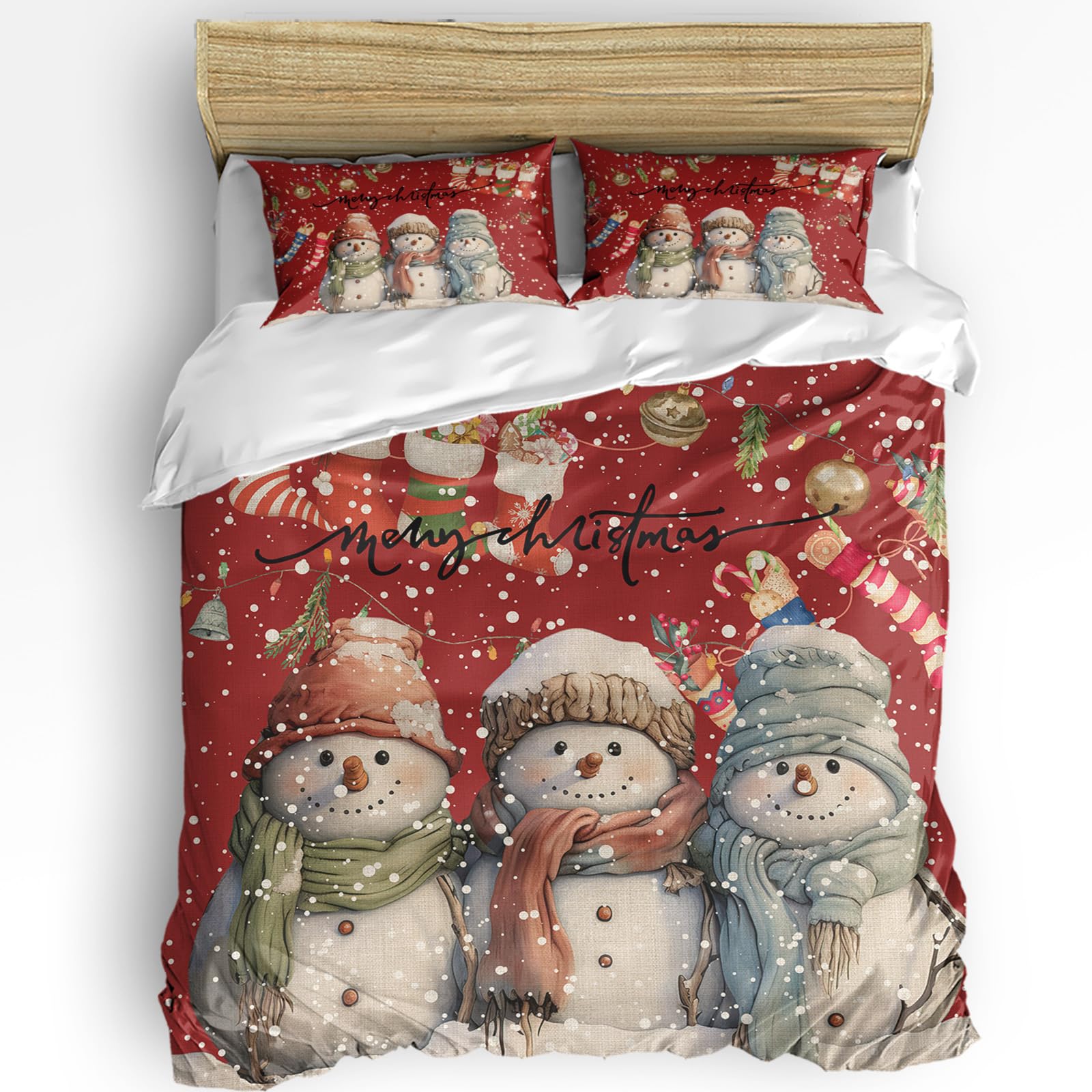 Snowman Bed Duvet Cover Twin Size Washed Patterned Textured Duvet Cover Sets with Zipper Tiers Microfiber Soft Comforter