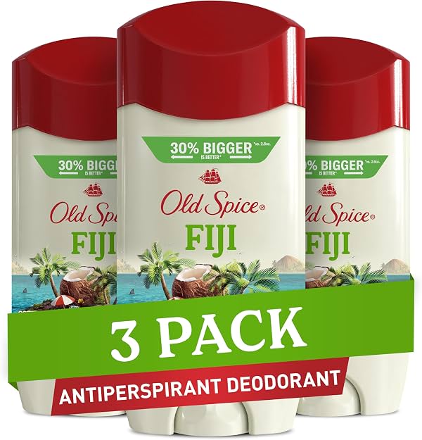 Old Spice Antitranspirante y Desodorante para Hombre, Frescura Duradera 24/7, Protección Avanzada contra Sudor y Olor con Acondicionadores Cutáneos, Sólido Invisible, Aroma Fiji con Palma, 3.4 oz (Paquete de 3)
