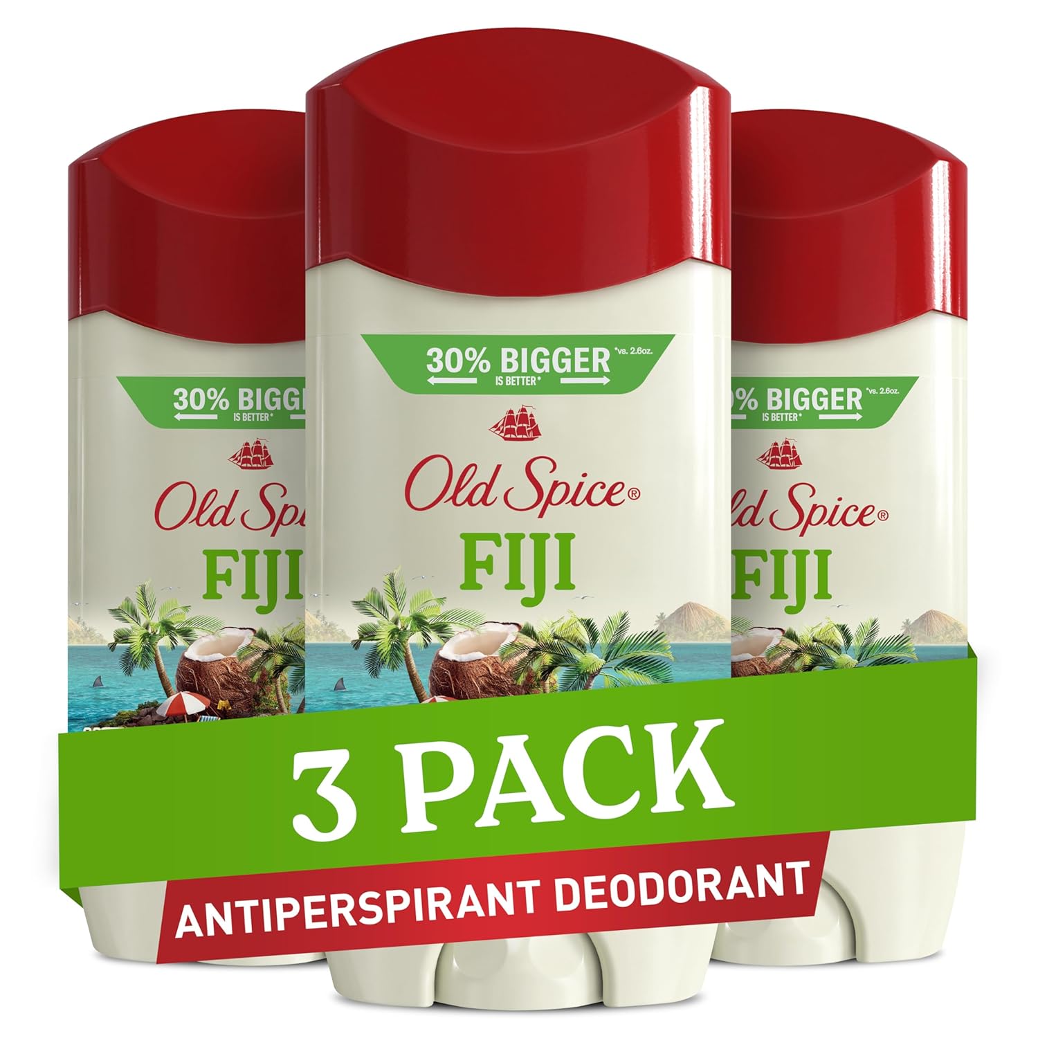 Old Spice Men's Antiperspirant & Deodorant, 24/7 Lasting Freshness, Advanced Sweat & Odor Protection with Skin Conditioners, Invisible Solid, Fiji with Palm Tree Scent, 3.4 oz (Pack of 3)