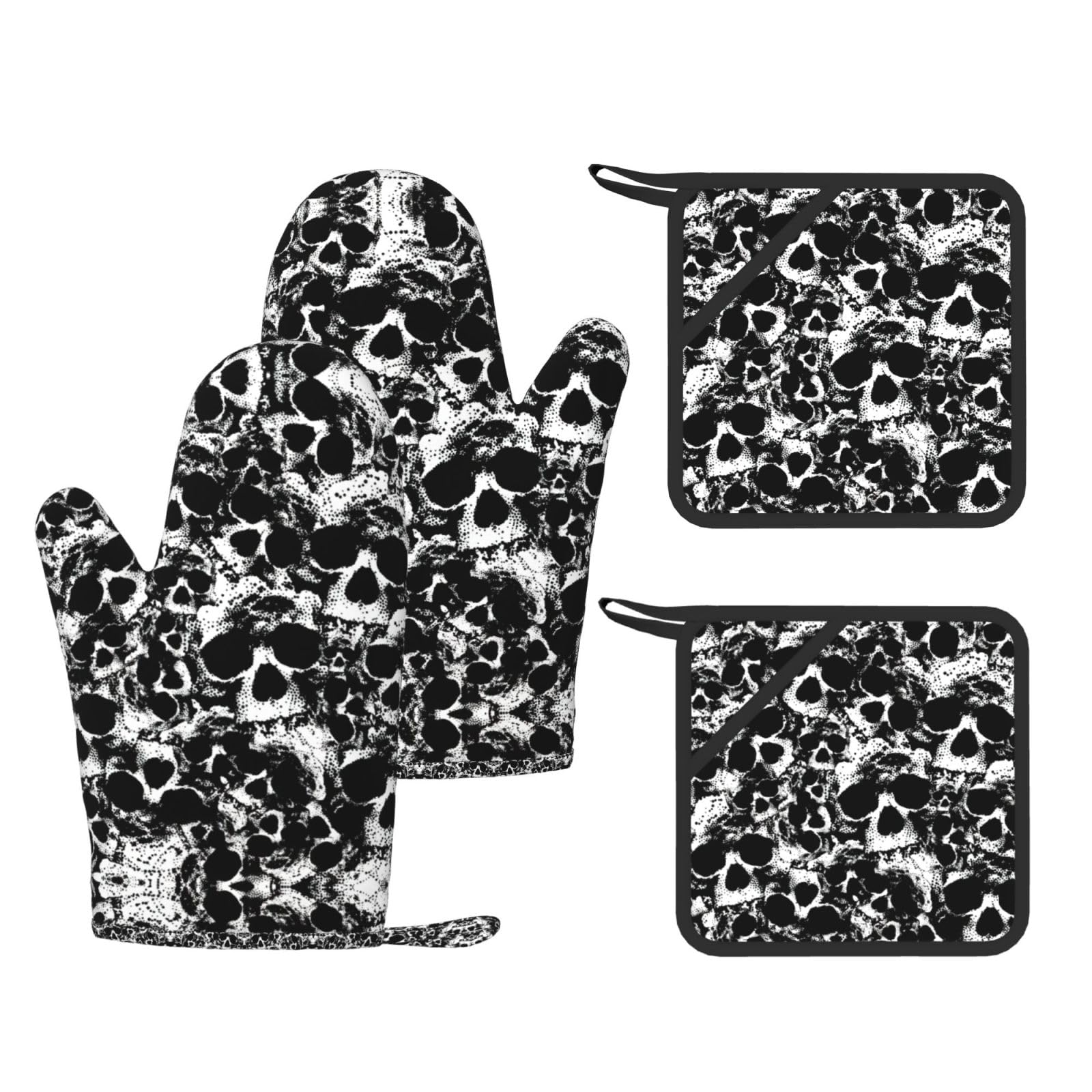Gants de cuisine en silicone et maniques noir/blanc (lot de 4) anti-chaleur