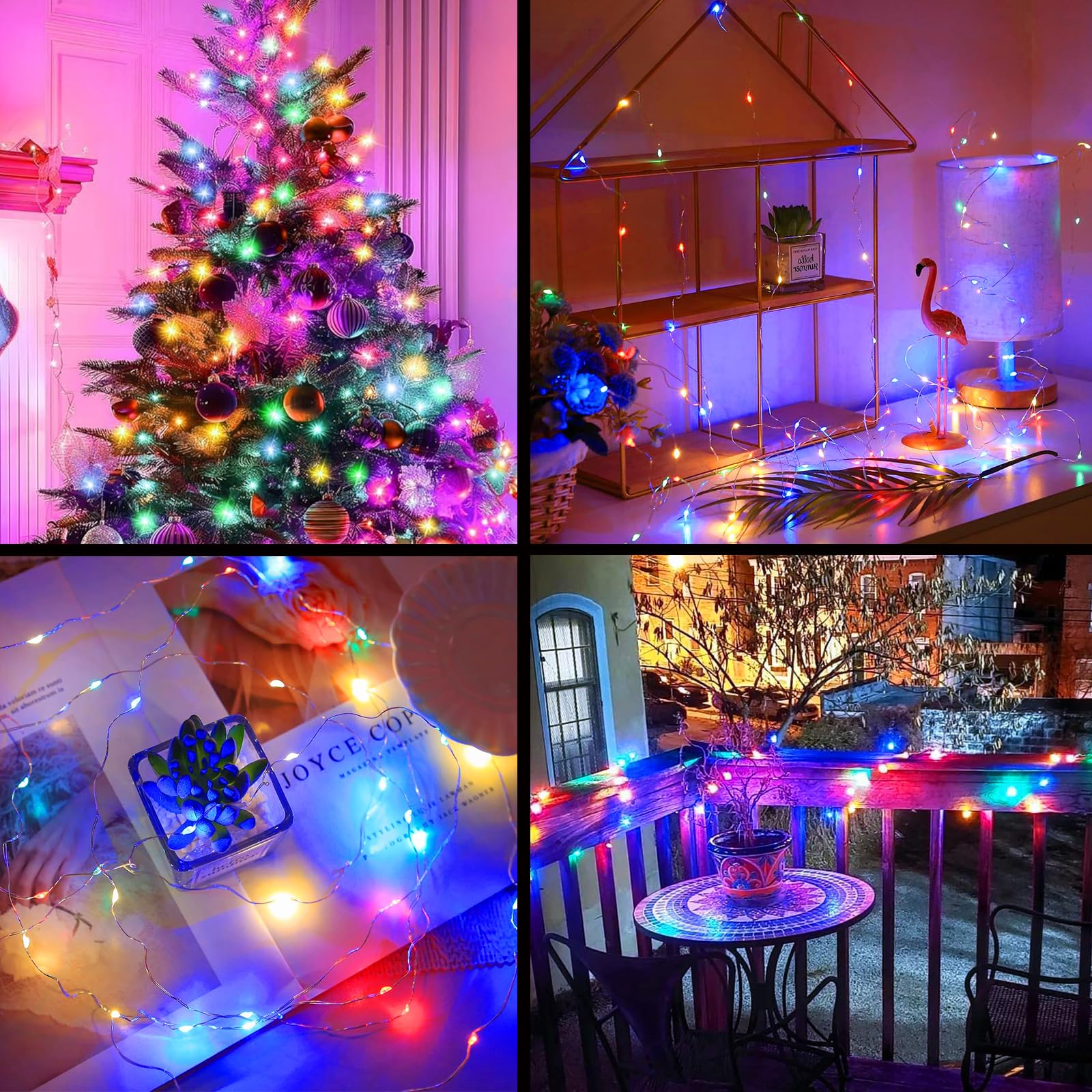AIKEI Guirnalda de luces LED que funcionan con pilas, 50 luces LED de 16 pies, alambre de cobre, luces de hadas estrelladas (multicolor, paquete de 4)