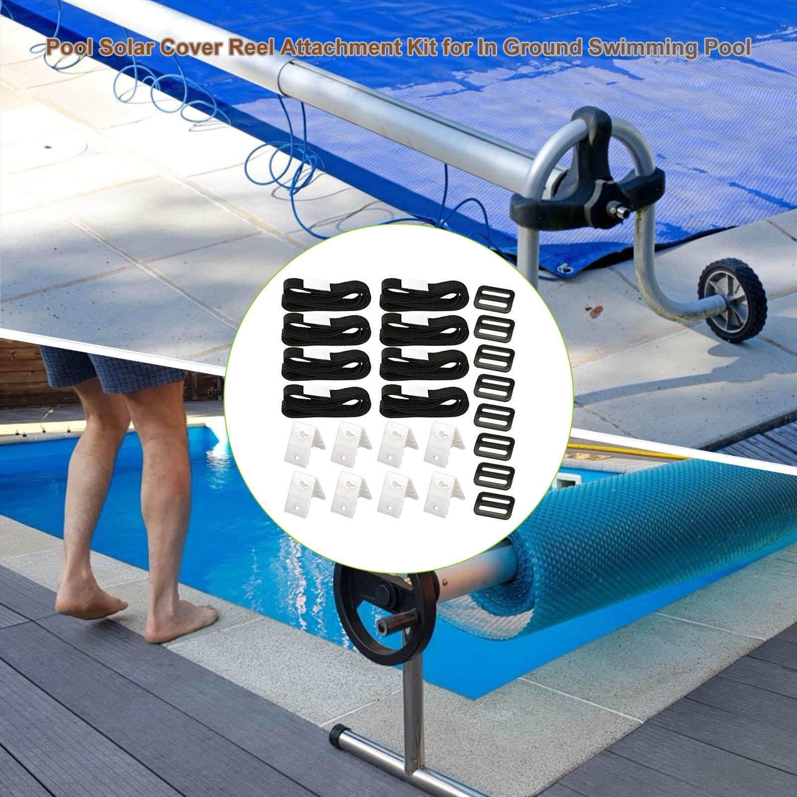 Système D'enroulement Pour Bâche De Piscine - Sangle Nylon Avec 8 Clips Et Corde, Installation Facile Sans Outil