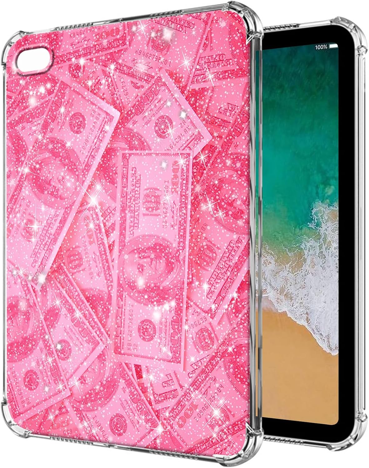 Clear Case for iPad 9.7" 5th/6th Generation 2017/2018,Thin Slim Soft Flexible Silicone TPU Rubber Back Case Cover for iPad Air/Air 2 2013/2014, Pink Money
